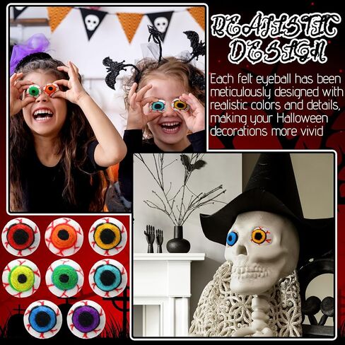 16 Pieces Halloween Felt Fake Eyes 8 Colors 40 mm Horror Props Eyeballs for Crafts Halloween Trick or Treat Party Decoration Tiered Tray Decor, Mask Doll DIY Toy Accessories in Saudi Arabia