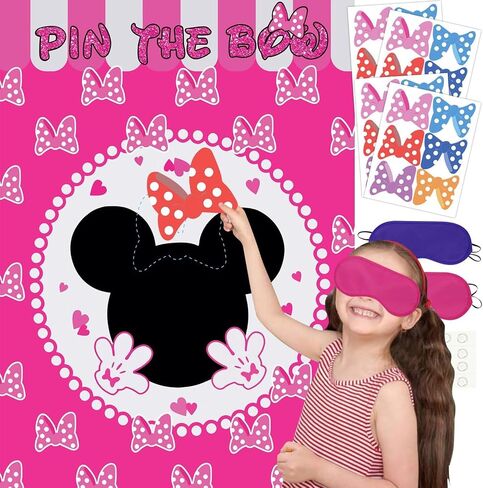 Cute Cartoon Mouse Birthday Party Decoration, Pin The Bow Sticker on Mouse Party Game, Pink Large Poster with 24Pcs Bow Stickers in Saudi Arabia