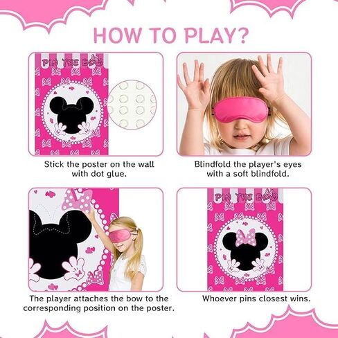 Cute Cartoon Mouse Birthday Party Decoration, Pin The Bow Sticker on Mouse Party Game, Pink Large Poster with 24Pcs Bow Stickers in Saudi Arabia