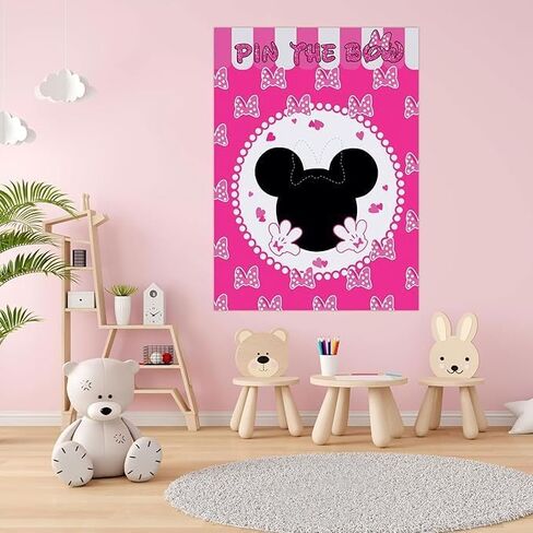 Cute Cartoon Mouse Birthday Party Decoration, Pin The Bow Sticker on Mouse Party Game, Pink Large Poster with 24Pcs Bow Stickers in Saudi Arabia