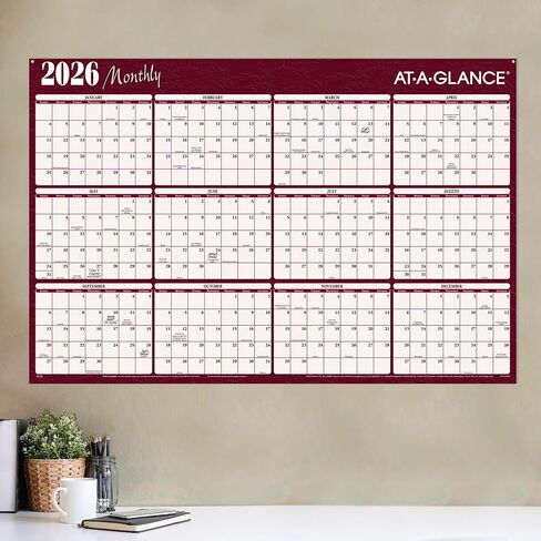 AT-A-GLANCE® 2026 التقويم الحائط السنوي القابل للعكس الأفقي ، الأحمر والأزرق ، كبير جدًا ، 48 "× 32" in Saudi Arabia