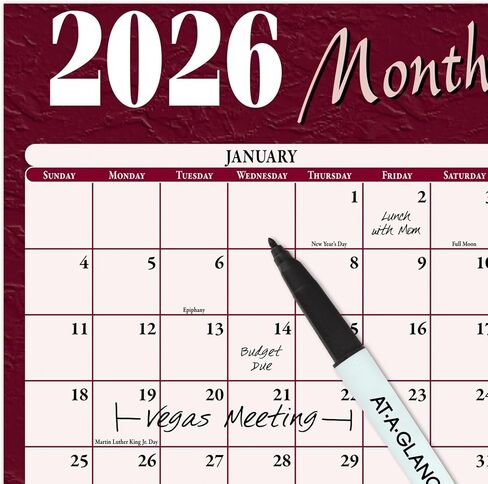 AT-A-GLANCE® 2026 التقويم الحائط السنوي القابل للعكس الأفقي ، الأحمر والأزرق ، كبير جدًا ، 48 "× 32" in Saudi Arabia