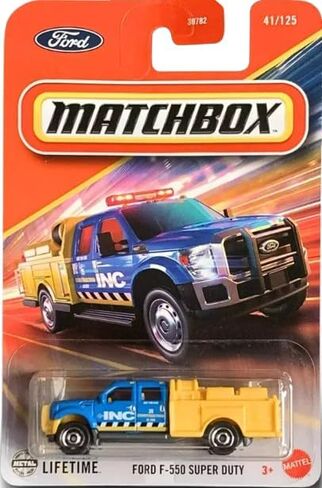 Matchbox Ford F-550 Super Duty Diecast Car ، 1:64 مقياس ، أزرق/أصفر ، #41/125 in Saudi Arabia