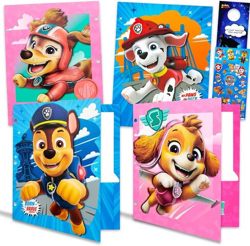 Paw Patrol Folder Set - Bundle with 4 Heavy Duty Laminated Folders with 2 Pockets Each for School, Office Plus Stickers, More | Paw Patrol Back to School Supplies Stuff in Saudi Arabia