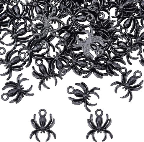 Sunnyclue 1 Box 50pcs سحر Spider Halloween Spider Charm Gothic Tibettan Style Black Flatback Spider Charms سحر الحيوانات المعدنية المسطحة لتكوين المجوهرات. in Saudi Arabia