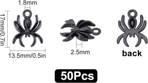 Sunnyclue 1 Box 50pcs سحر Spider Halloween Spider Charm Gothic Tibettan Style Black Flatback Spider Charms سحر الحيوانات المعدنية المسطحة لتكوين المجوهرات. in Saudi Arabia