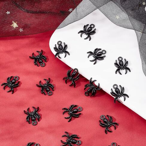 Sunnyclue 1 Box 50pcs سحر Spider Halloween Spider Charm Gothic Tibettan Style Black Flatback Spider Charms سحر الحيوانات المعدنية المسطحة لتكوين المجوهرات. in Saudi Arabia