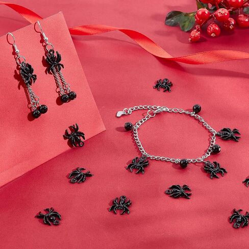Sunnyclue 1 Box 50pcs سحر Spider Halloween Spider Charm Gothic Tibettan Style Black Flatback Spider Charms سحر الحيوانات المعدنية المسطحة لتكوين المجوهرات. in Saudi Arabia