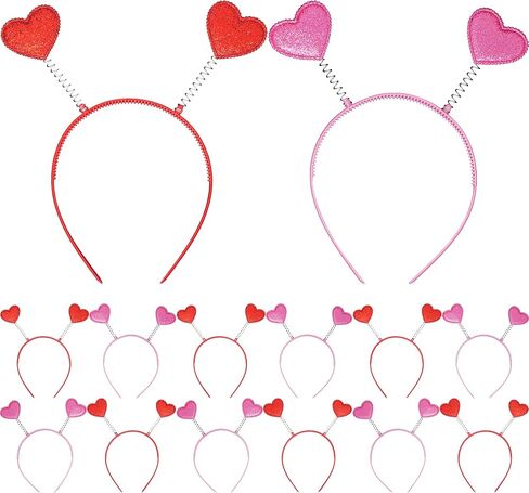 KatchOn, Glitter Pink and Red Heart HeadBand - Pack of 12 | Valentines Day Heart Head Boppers for Valentines Day Decor | Heart Antenna Headband, Valentines Headband | Valentines Party Decorations in Saudi Arabia