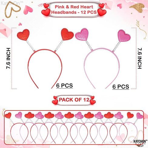 KatchOn, Glitter Pink and Red Heart HeadBand - Pack of 12 | Valentines Day Heart Head Boppers for Valentines Day Decor | Heart Antenna Headband, Valentines Headband | Valentines Party Decorations in Saudi Arabia
