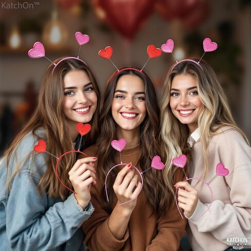 KatchOn, Glitter Pink and Red Heart HeadBand - Pack of 12 | Valentines Day Heart Head Boppers for Valentines Day Decor | Heart Antenna Headband, Valentines Headband | Valentines Party Decorations in Saudi Arabia