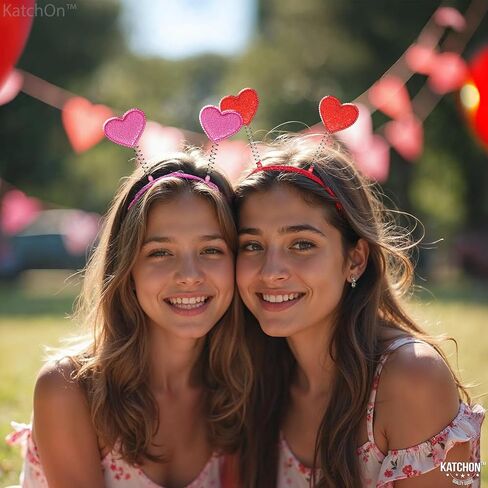 KatchOn, Glitter Pink and Red Heart HeadBand - Pack of 12 | Valentines Day Heart Head Boppers for Valentines Day Decor | Heart Antenna Headband, Valentines Headband | Valentines Party Decorations in Saudi Arabia