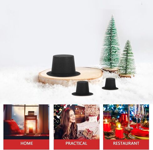 ABOOFAN Mini Felt Hats - 60Pcs Christmas Black Top Hat, Bucket Hat, Wine Bottle Toppers, Doll Caps for Xmas Party Decor, Snowman, Pets, Candy in Saudi Arabia