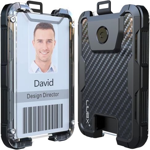 LIUGX Carbon Fiber Badge Holder, No-Clip Version, ID Card Holder,Heavy Duty Id Holder (Holds 6 Cards),for Office Police Worker Outdoor,Black in Kuwait