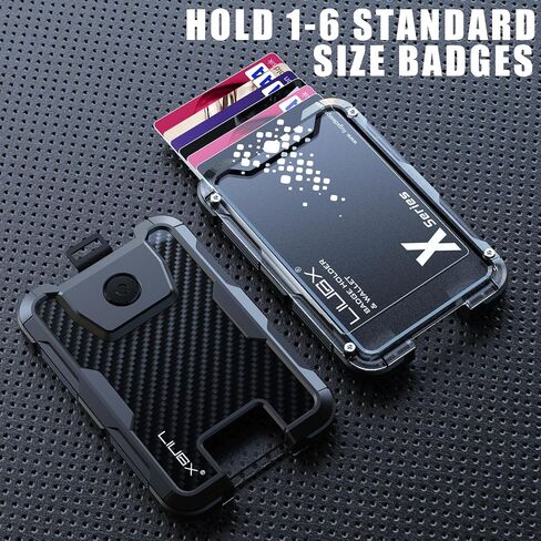 LIUGX Carbon Fiber Badge Holder, No-Clip Version, ID Card Holder,Heavy Duty Id Holder (Holds 6 Cards),for Office Police Worker Outdoor,Black in Kuwait