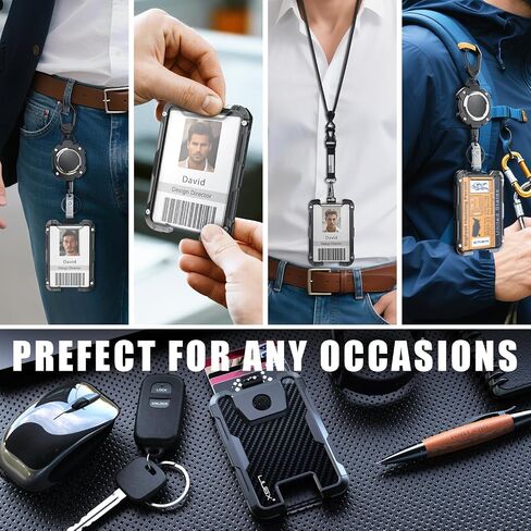 LIUGX Carbon Fiber Badge Holder, No-Clip Version, ID Card Holder,Heavy Duty Id Holder (Holds 6 Cards),for Office Police Worker Outdoor,Black in Kuwait