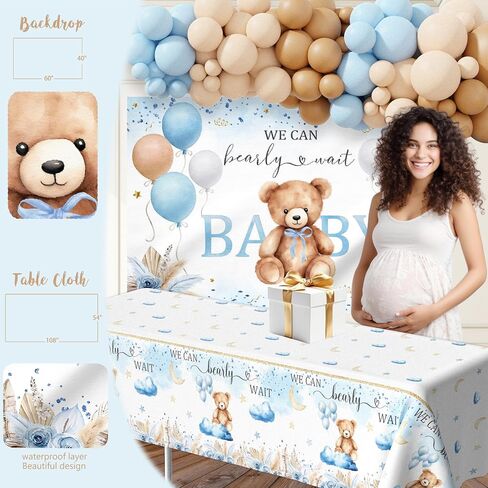 Bear Baby Shower Decorations Party Supplies, We Can Bearly Wait Baby Shower Decoration, Backdrop Balloon Arch Box Mom to Be Sash Dad to Be Pin Tablecloths Bear Balloon in Saudi Arabia