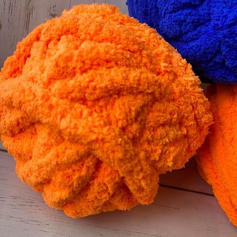 Chunky Chenille Orange Yarn for Crocheting and Handknitting ~ Big Bulky Fluffy Soft Chunky Blanket Yarn ~ DIY Crafts ~ Each Skein 28 oz in Saudi Arabia