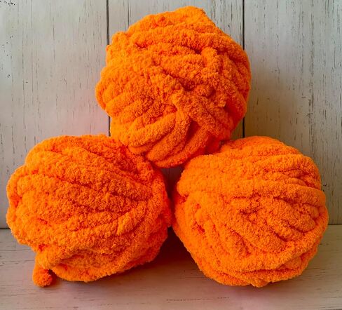 Chunky Chenille Orange Yarn for Crocheting and Handknitting ~ Big Bulky Fluffy Soft Chunky Blanket Yarn ~ DIY Crafts ~ Each Skein 28 oz in Saudi Arabia