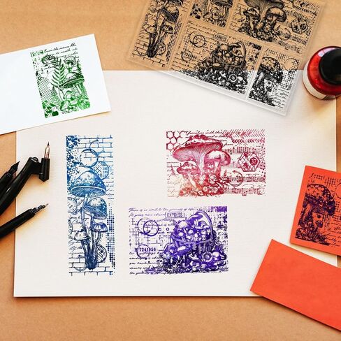 GLOBLELAND Mushroom and Text Background Clear Stamps for Cards Making Silicone Clear Stamp Seals 5.8x8.3inch Transparent Stamps for DIY Scrapbooking Photo Album Journal Home Decoration in Saudi Arabia