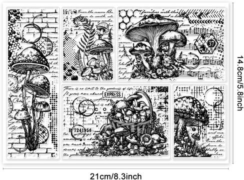 GLOBLELAND Mushroom and Text Background Clear Stamps for Cards Making Silicone Clear Stamp Seals 5.8x8.3inch Transparent Stamps for DIY Scrapbooking Photo Album Journal Home Decoration in Saudi Arabia