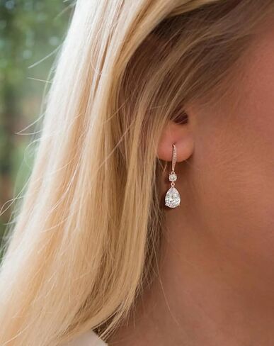 انخفاض الأقراط المتدلية للنساء، قطع الكمثرى مكعب زركونيا طويلة دمعة الزفاف أقراط الزفاف، الفضة روز الذهب مطلي النحاس النحاس مايكرو البطانة تشيكوسلوفاكيا رائع عادي بسيط غرامة مجوهرات هدايا مربع in Kuwait