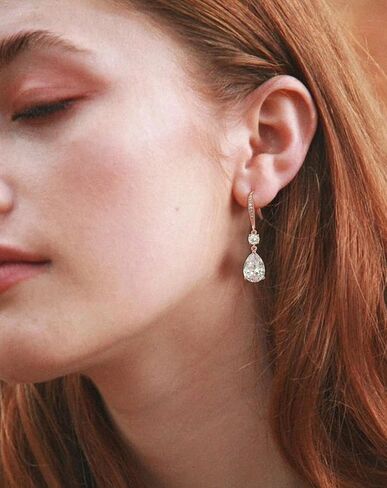 انخفاض الأقراط المتدلية للنساء، قطع الكمثرى مكعب زركونيا طويلة دمعة الزفاف أقراط الزفاف، الفضة روز الذهب مطلي النحاس النحاس مايكرو البطانة تشيكوسلوفاكيا رائع عادي بسيط غرامة مجوهرات هدايا مربع in Kuwait