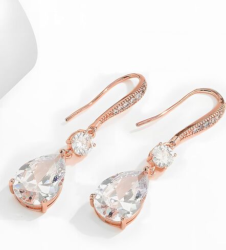 انخفاض الأقراط المتدلية للنساء، قطع الكمثرى مكعب زركونيا طويلة دمعة الزفاف أقراط الزفاف، الفضة روز الذهب مطلي النحاس النحاس مايكرو البطانة تشيكوسلوفاكيا رائع عادي بسيط غرامة مجوهرات هدايا مربع in Kuwait