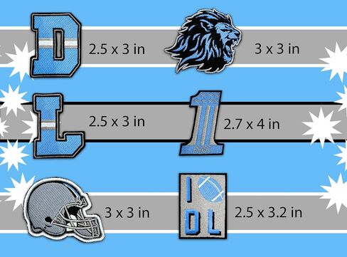 Detroit City American Football Embroidered Iron-On Patch Set of 6 Patches for Jackets, Hats, Backpacks, Apparel & Shirts in Saudi Arabia