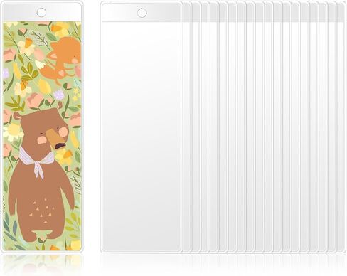 20Pcs Clear Bookmark Sleeves 7.2 x 2.4 Inch Plastic Blank Bookmark Holder Photo Booth Frames Book Marker Cover with Hole for Students Reading Wedding Valentine’s Gift Party Favor in Saudi Arabia