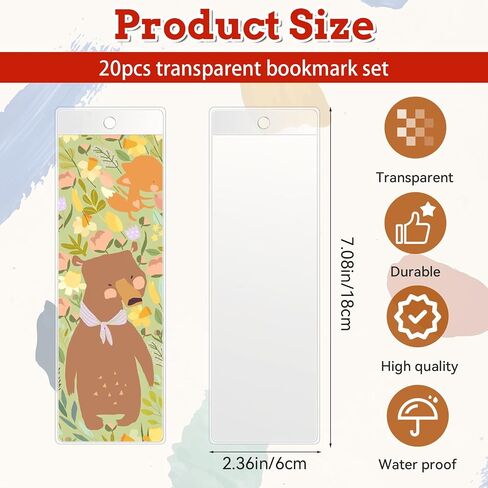 20Pcs Clear Bookmark Sleeves 7.2 x 2.4 Inch Plastic Blank Bookmark Holder Photo Booth Frames Book Marker Cover with Hole for Students Reading Wedding Valentine’s Gift Party Favor in Saudi Arabia