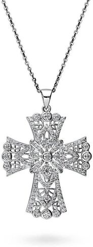 BERRICLE Sterling Silver Sideways Cross Cubic Zirconia CZ Fashion Pendant Necklace for Women, Rhodium Plated in Saudi Arabia