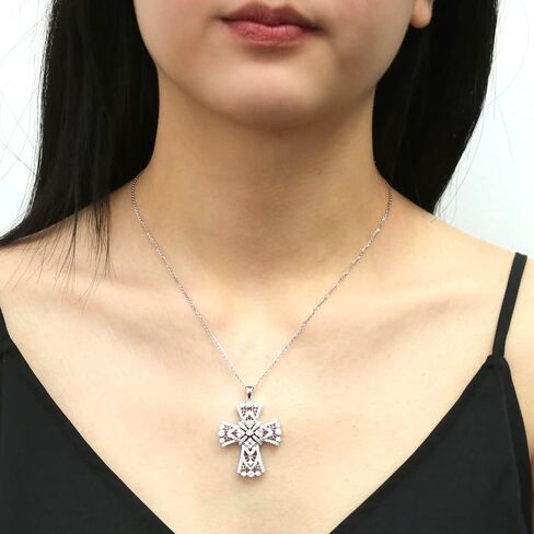 BERRICLE Sterling Silver Sideways Cross Cubic Zirconia CZ Fashion Pendant Necklace for Women, Rhodium Plated in Saudi Arabia