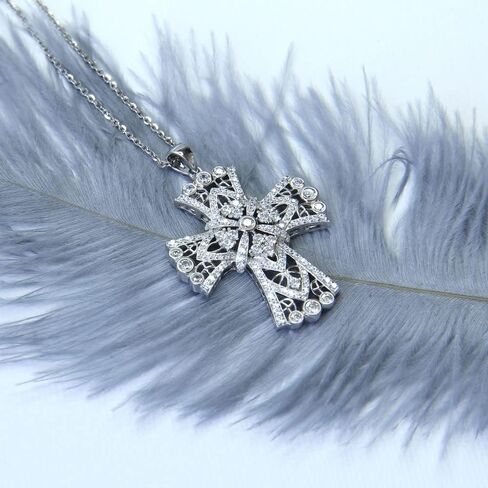 BERRICLE Sterling Silver Sideways Cross Cubic Zirconia CZ Fashion Pendant Necklace for Women, Rhodium Plated in Saudi Arabia