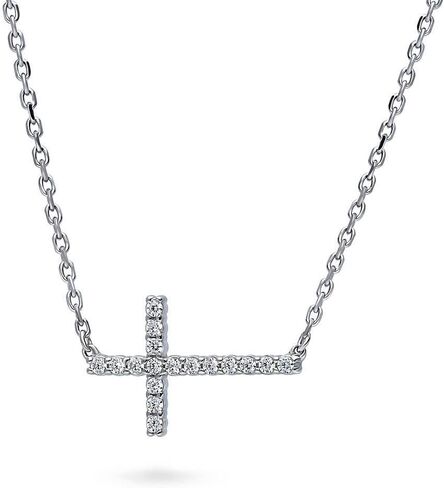 BERRICLE Sterling Silver Sideways Cross Cubic Zirconia CZ Fashion Pendant Necklace for Women, Rhodium Plated in Saudi Arabia