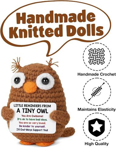 Positive Crochet Animals Owl Gifts for Friends Coworkers, Inspirational Cheer Up Gifts for Women Men, Emotional Support Crochet Owl with Little Reminders Card, Christmas Birthday Gift in Saudi Arabia