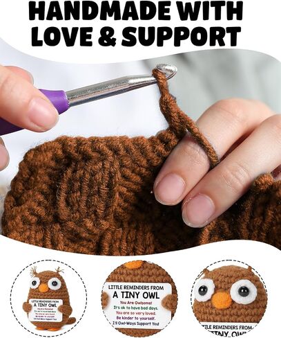 Positive Crochet Animals Owl Gifts for Friends Coworkers, Inspirational Cheer Up Gifts for Women Men, Emotional Support Crochet Owl with Little Reminders Card, Christmas Birthday Gift in Saudi Arabia