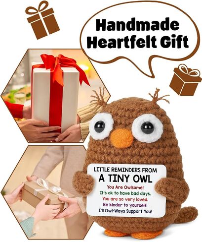 Positive Crochet Animals Owl Gifts for Friends Coworkers, Inspirational Cheer Up Gifts for Women Men, Emotional Support Crochet Owl with Little Reminders Card, Christmas Birthday Gift in Saudi Arabia