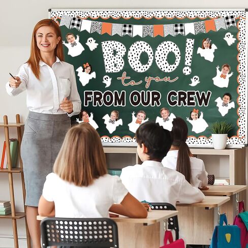 JarThenaAMCS 93 Pcs Halloween Ghost DIY Bulletin Board Decoration Funny Ghost Boo Paper Cutouts with 200 Pcs Glue Points for Halloween Birthday Party Classroom Photo in Saudi Arabia