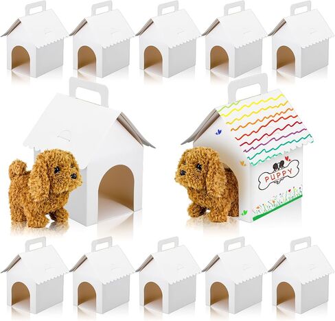 MBAIYO 30 Pcs Dog Party Favors Boxes, Adopt A Puppy Party Favors Boxes White Dog House Shaped Treat Gift Box with Handle & Ventilation Holes for Puppy Adoption Birthday Dogs Themed Parties in Saudi Arabia