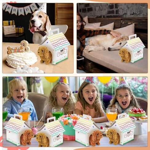MBAIYO 30 Pcs Dog Party Favors Boxes, Adopt A Puppy Party Favors Boxes White Dog House Shaped Treat Gift Box with Handle & Ventilation Holes for Puppy Adoption Birthday Dogs Themed Parties in Saudi Arabia