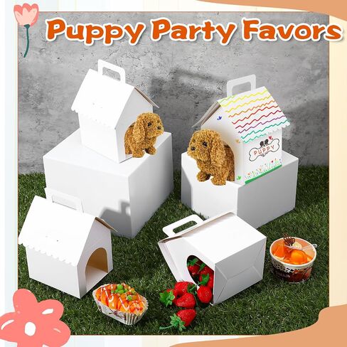 MBAIYO 30 Pcs Dog Party Favors Boxes, Adopt A Puppy Party Favors Boxes White Dog House Shaped Treat Gift Box with Handle & Ventilation Holes for Puppy Adoption Birthday Dogs Themed Parties in Saudi Arabia