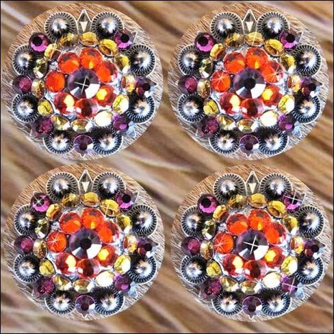 HILASON Set of 2 Western Screw Back Concho Fuchsia Topaz Crystal Bling Cowgirl Fuchsia, Hyacinth & Light Smoked Color in Saudi Arabia