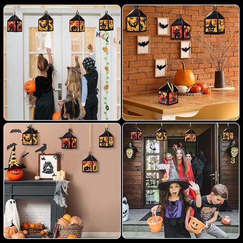 Pajean 16 مجموعات Halloween Lantern Crafts مجموعة Halloween Suncatchers Paper Paper Set DIY Pumpkin Cat Spider Glass Make Your Own For Window Charsip Art Party Party Gift in Saudi Arabia