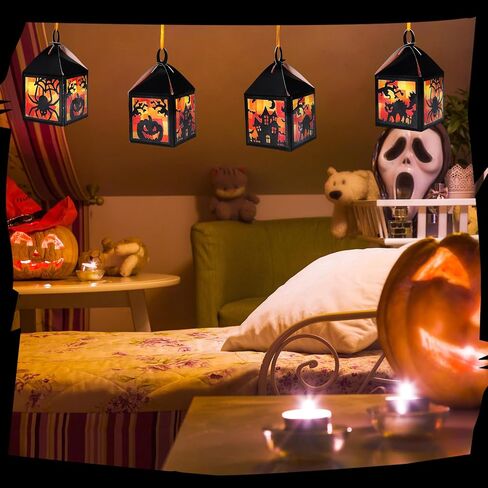Pajean 16 مجموعات Halloween Lantern Crafts مجموعة Halloween Suncatchers Paper Paper Set DIY Pumpkin Cat Spider Glass Make Your Own For Window Charsip Art Party Party Gift in Saudi Arabia