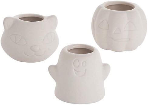 متعة Express DIY Mini Ceramic Halloween Planters - مجموعة من 12 - Catt ، Ghost and Pumpkin - Craft for Kids in Kuwait