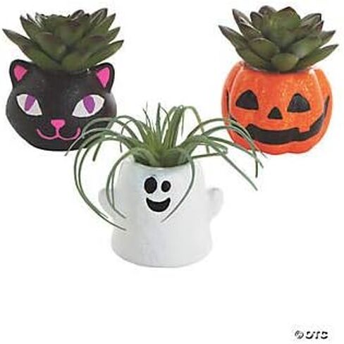 متعة Express DIY Mini Ceramic Halloween Planters - مجموعة من 12 - Catt ، Ghost and Pumpkin - Craft for Kids in Kuwait