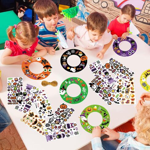24 Sets Halloween Wreath Crafts, Halloween DIY Wreath Paper Craft with Pumpkin Ghost Black Cat Stickers for Classroom Activities Games. (Hallowee.24) in Kuwait