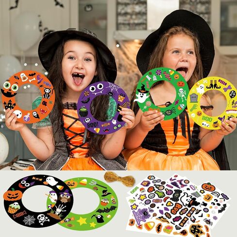 24 Sets Halloween Wreath Crafts, Halloween DIY Wreath Paper Craft with Pumpkin Ghost Black Cat Stickers for Classroom Activities Games. (Hallowee.24) in Kuwait