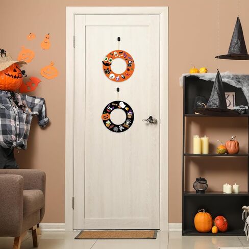 24 Sets Halloween Wreath Crafts, Halloween DIY Wreath Paper Craft with Pumpkin Ghost Black Cat Stickers for Classroom Activities Games. (Hallowee.24) in Kuwait